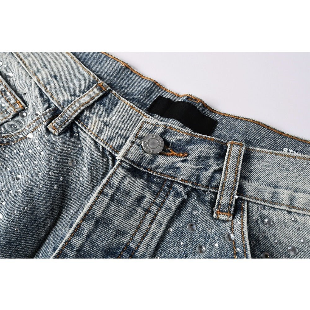 Starry Rhinestone Firework Denim Shorts - Thrashink