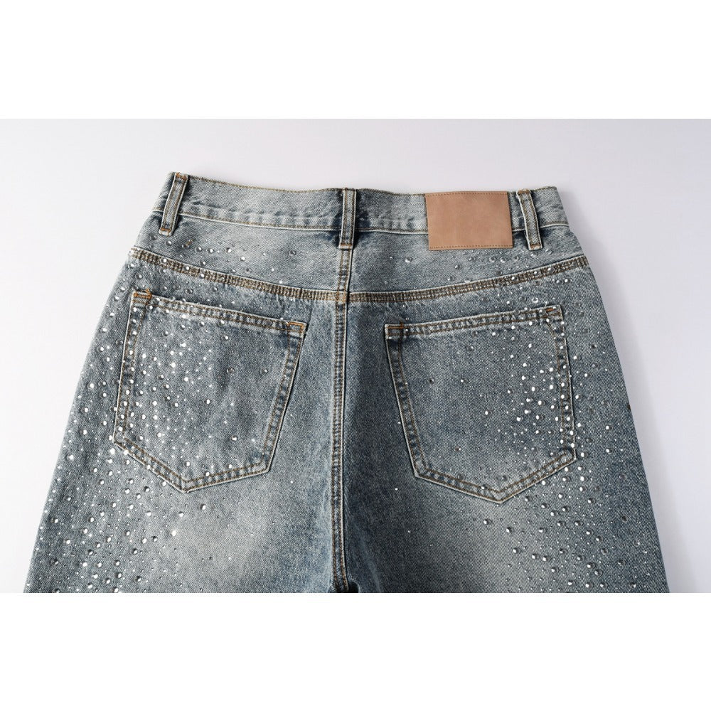 Starry Rhinestone Firework Denim Shorts - Thrashink