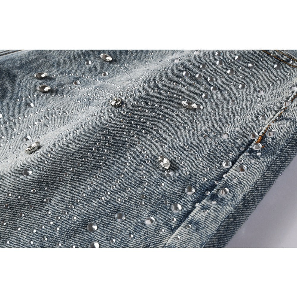 Starry Rhinestone Firework Denim Shorts - Thrashink