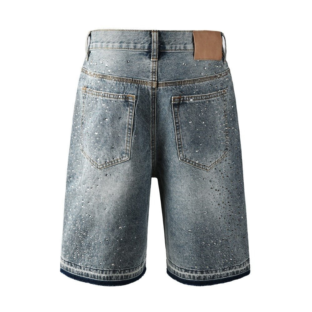 Starry Rhinestone Firework Denim Shorts - Thrashink