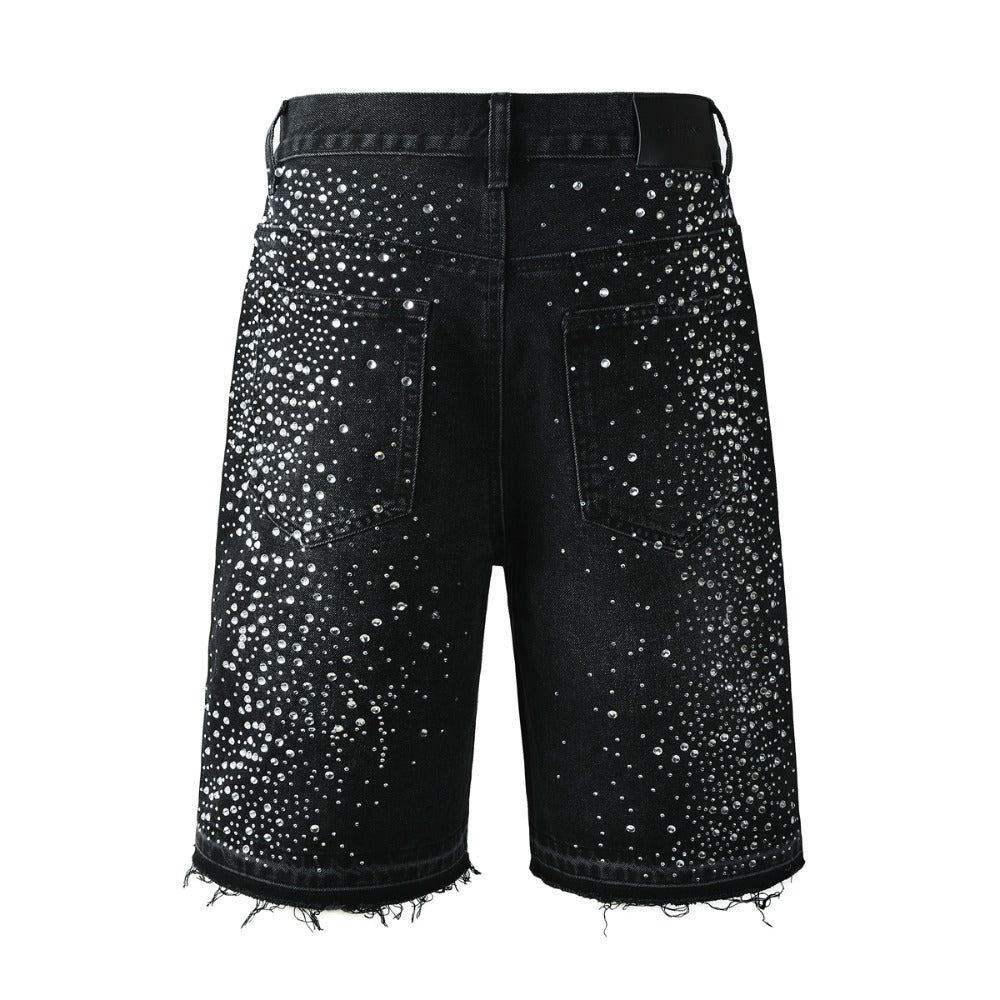 Starry Rhinestone Firework Denim Shorts - Thrashink