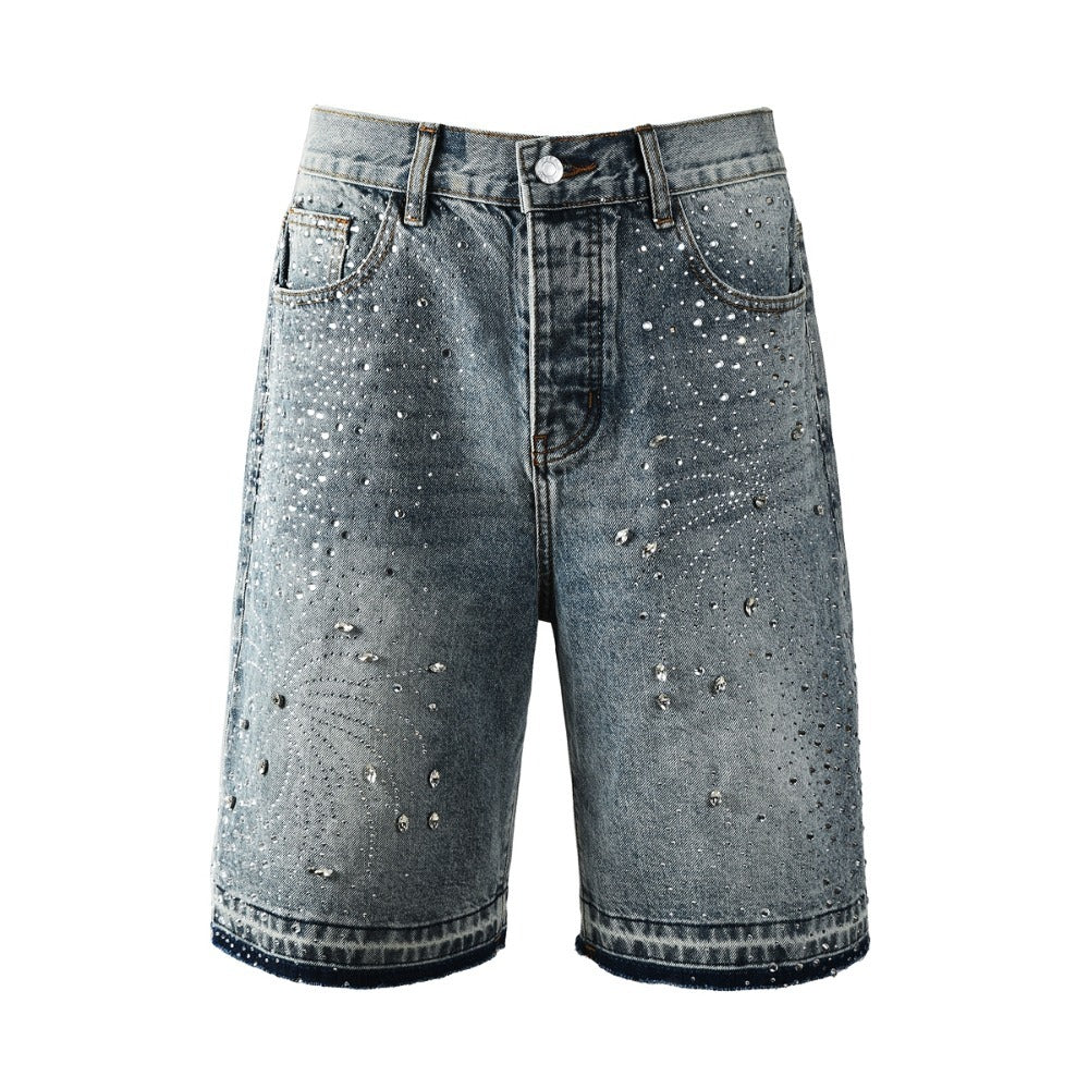 Starry Rhinestone Firework Denim Shorts - Thrashink