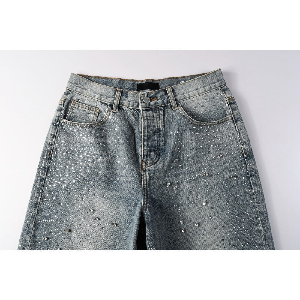 Starry Rhinestone Firework Denim Shorts - Thrashink