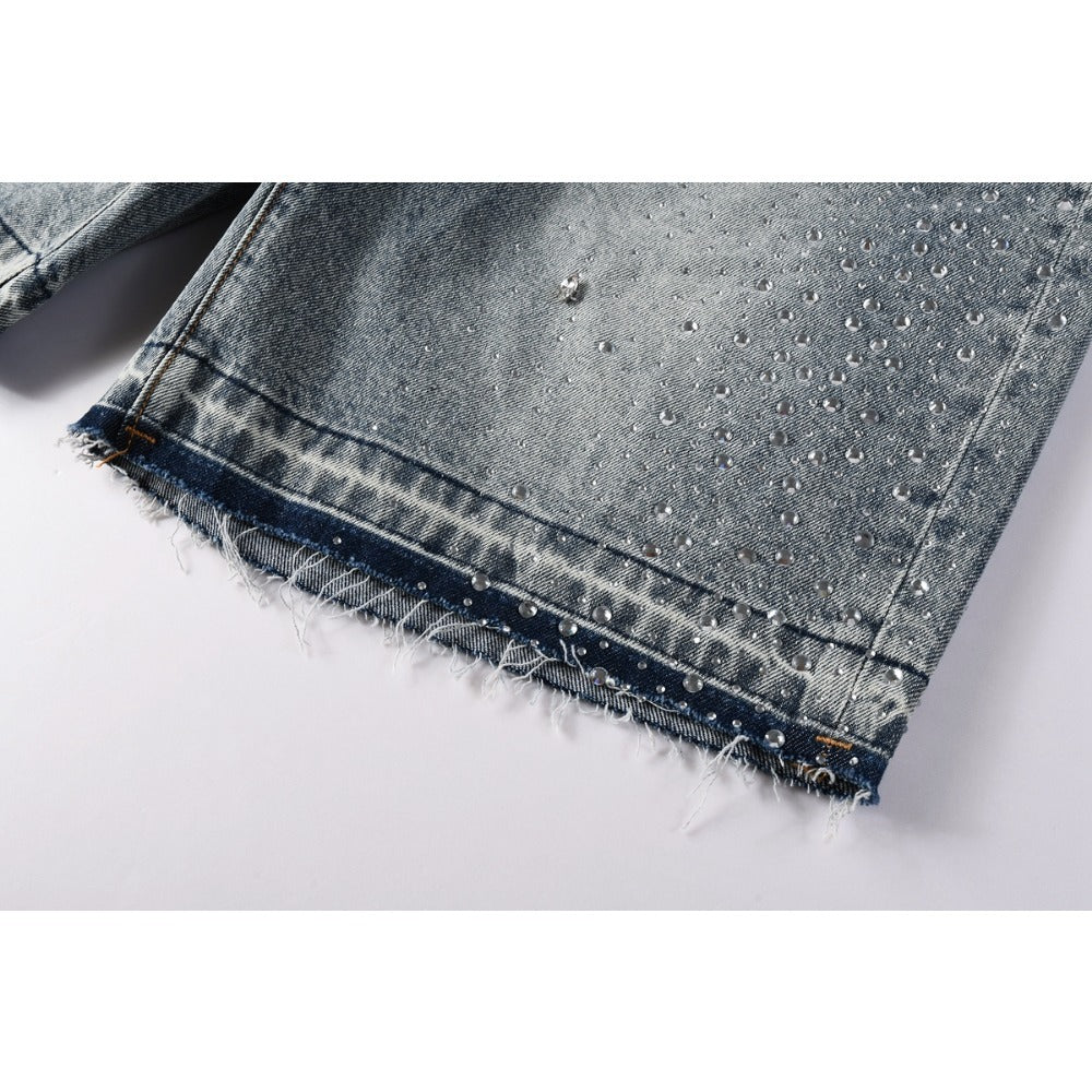 Starry Rhinestone Firework Denim Shorts - Thrashink