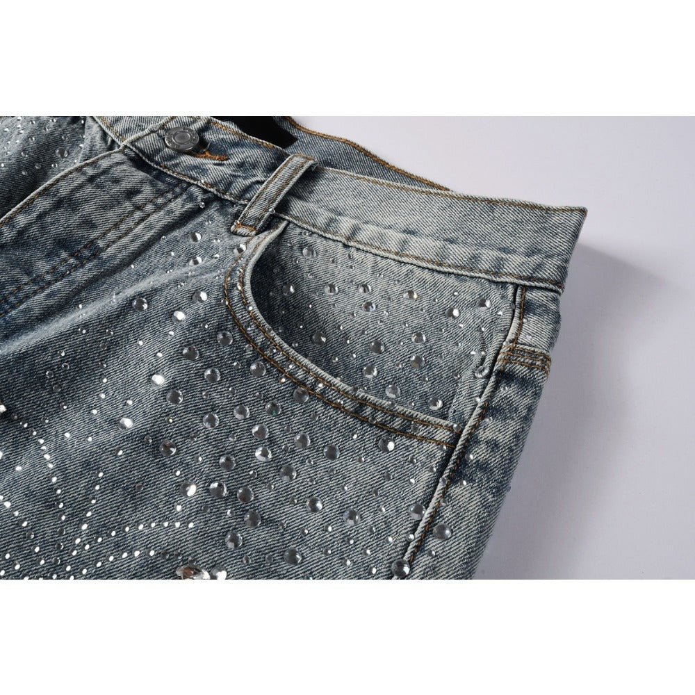 Starry Rhinestone Firework Denim Shorts - Thrashink