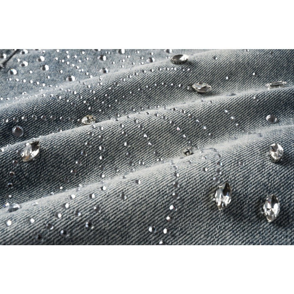 Starry Rhinestone Firework Denim Shorts - Thrashink