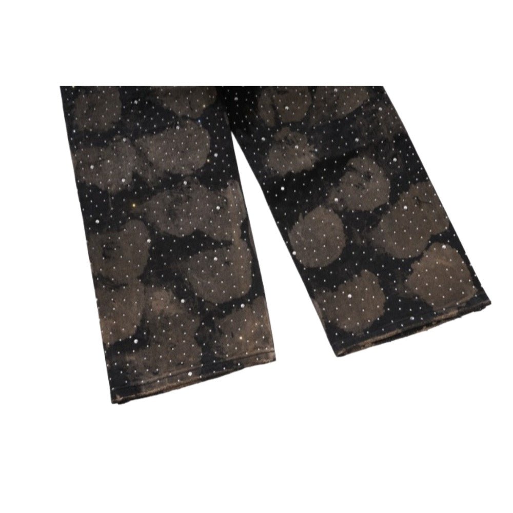 Starry Rhinestone Studded Wide - Leg Jeans - Thrashink