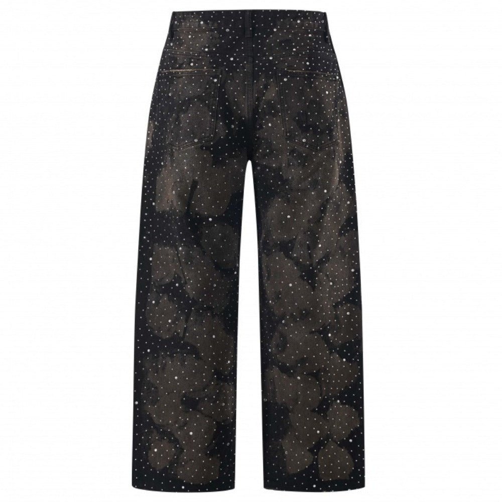 Starry Rhinestone Studded Wide - Leg Jeans - Thrashink