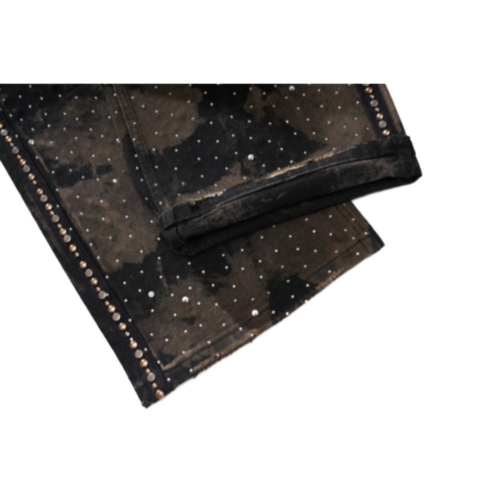 Starry Rhinestone Studded Wide - Leg Jeans - Thrashink