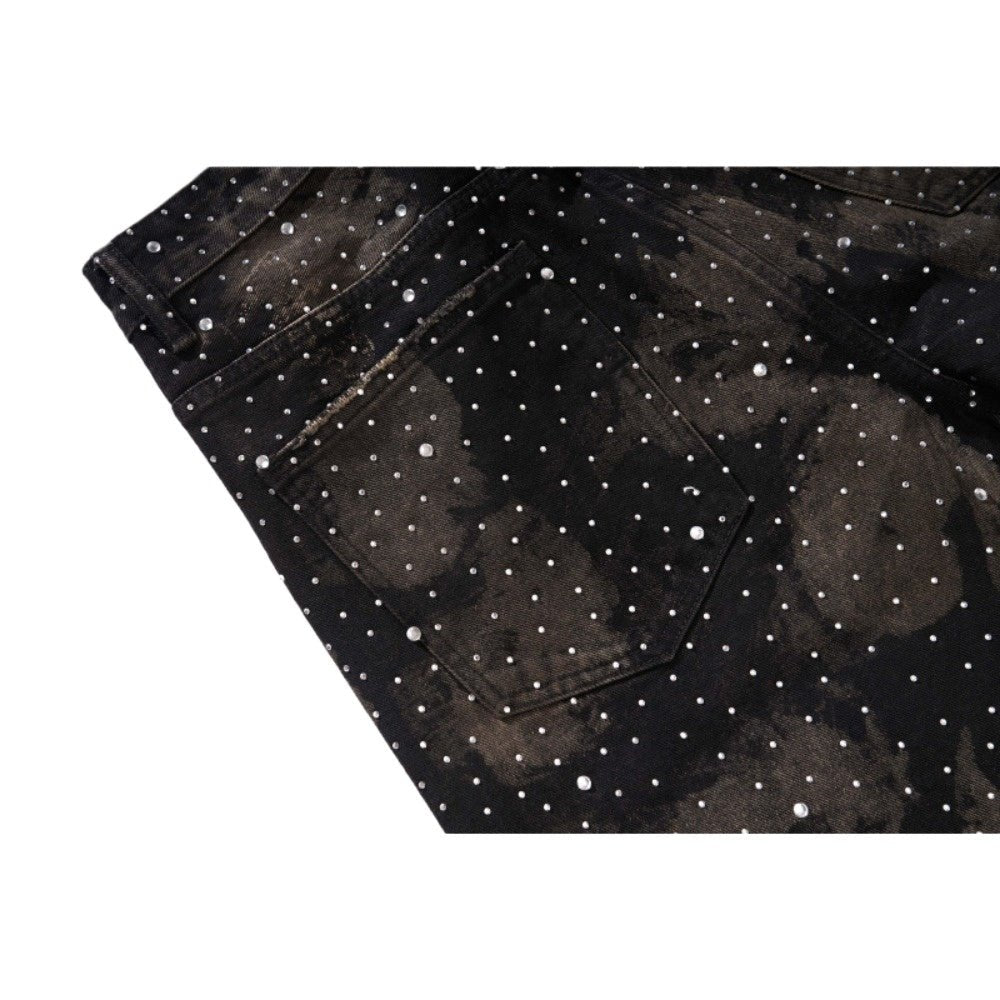 Starry Rhinestone Studded Wide - Leg Jeans - Thrashink