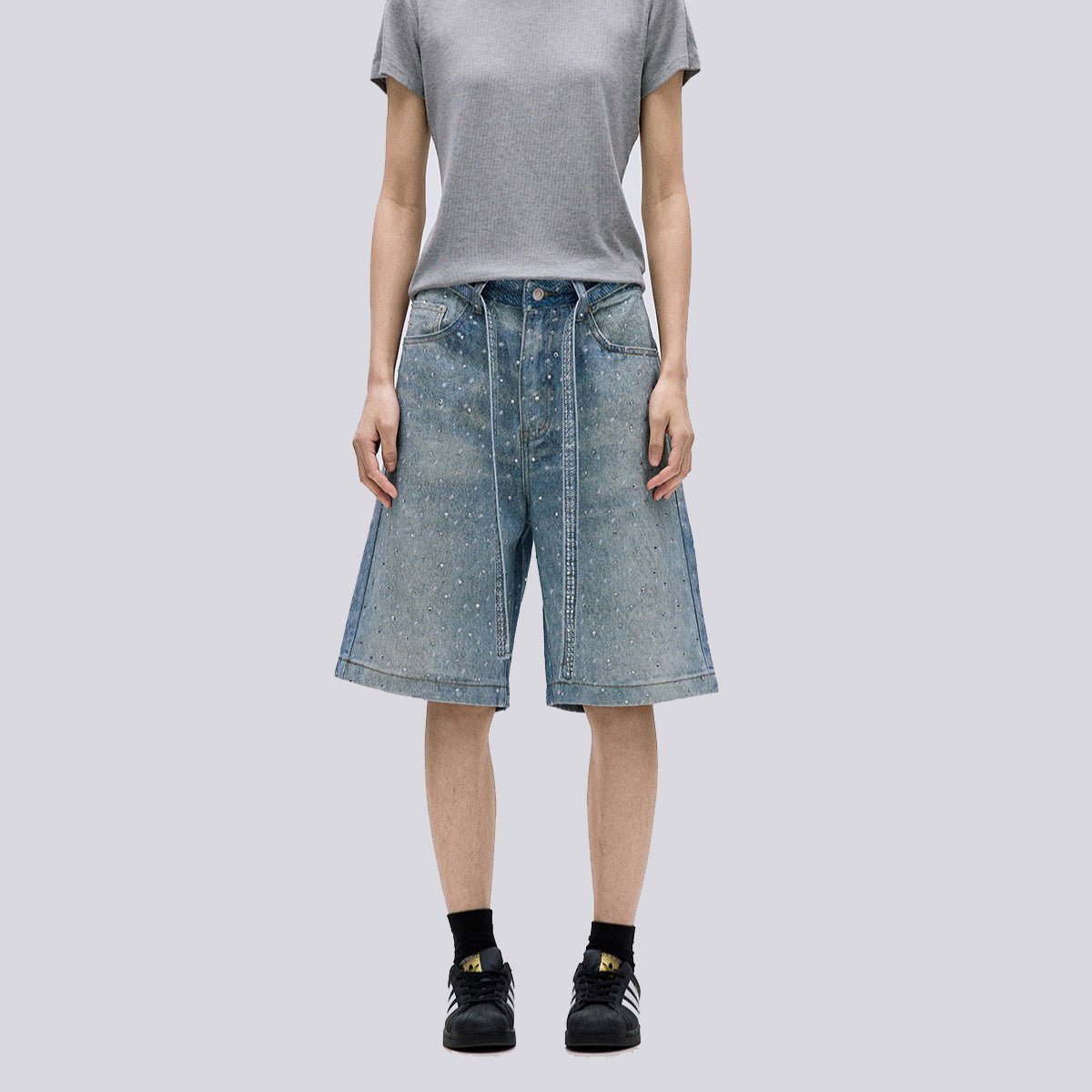Starry Sky Rhinestone Belt Denim Shorts - Thrashink