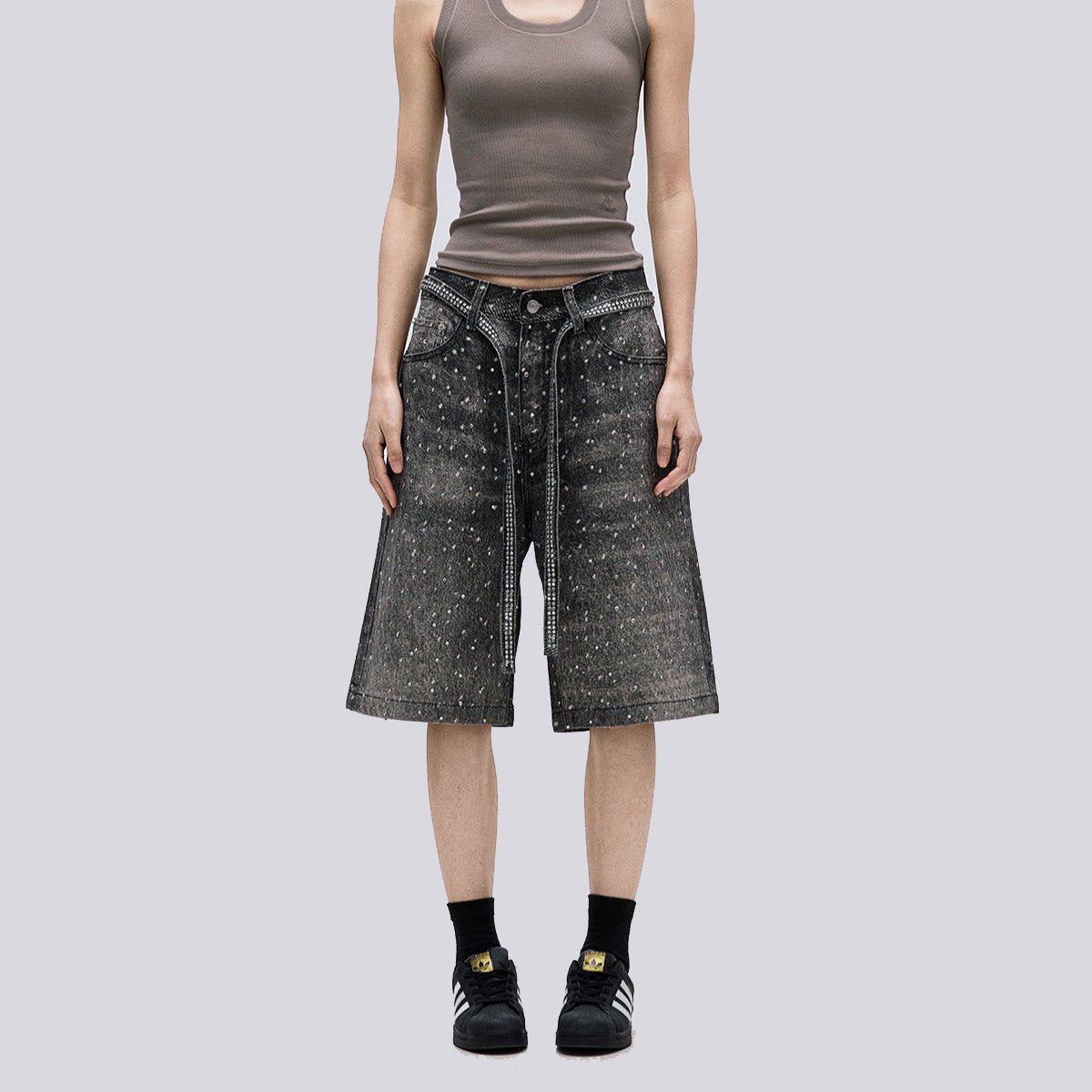Starry Sky Rhinestone Belt Denim Shorts - Thrashink