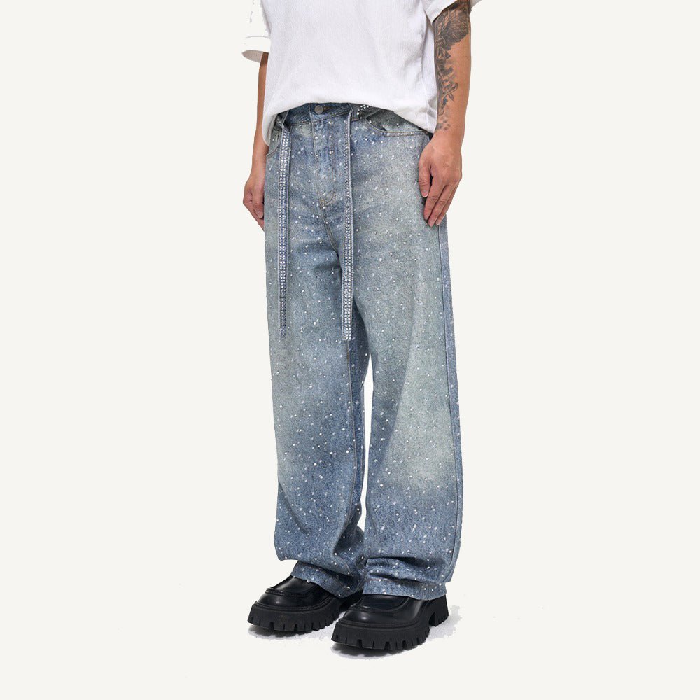 Starry Sky Rhinestone Belt Jeans - Thrashink