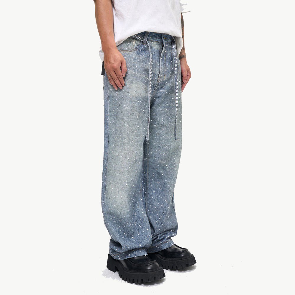 Starry Sky Rhinestone Belt Jeans - Thrashink