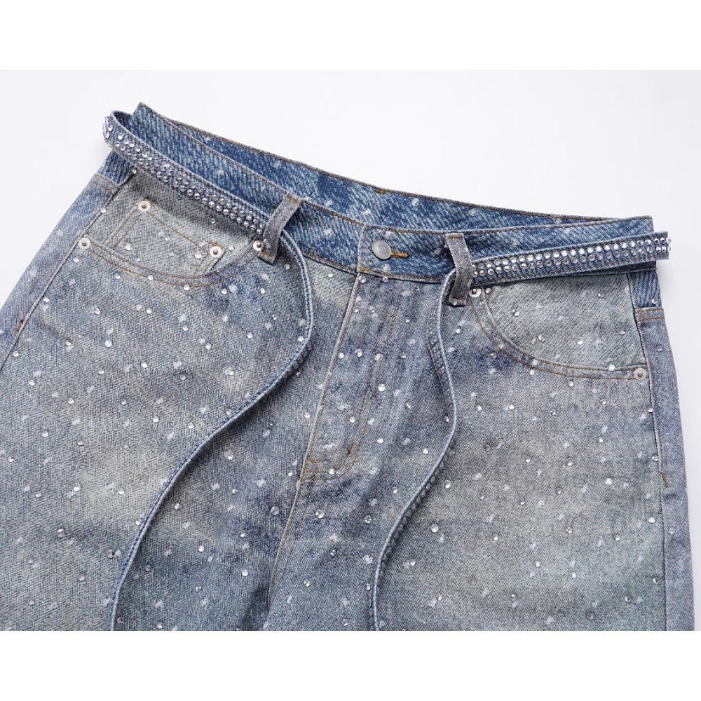 Starry Sky Rhinestone Belt Jeans - Thrashink