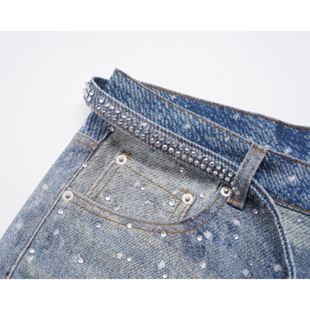 Starry Sky Rhinestone Belt Jeans - Thrashink