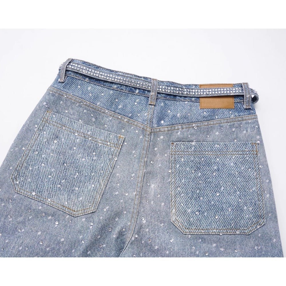 Starry Sky Rhinestone Belt Jeans - Thrashink