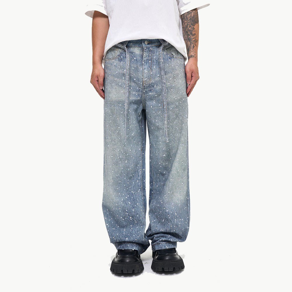 Starry Sky Rhinestone Belt Jeans - Thrashink