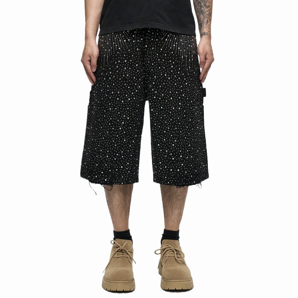 Starry Sky Rhinestone Denim Shorts - Thrashink