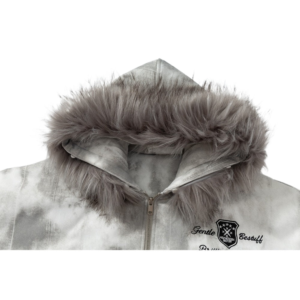 Street Hooded Fur Collar Bomber Cotton Jacket - Thrashink