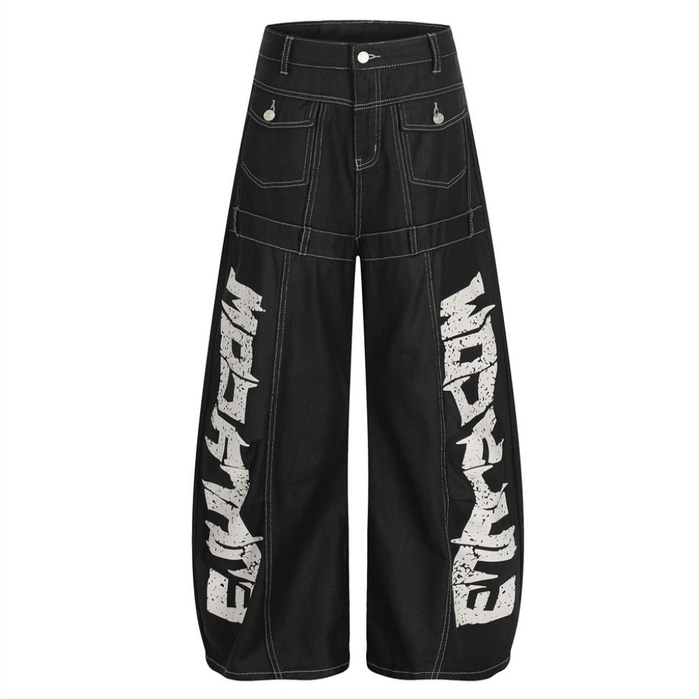 Street Letter Print Scimitar Structured Jeans - Thrashink