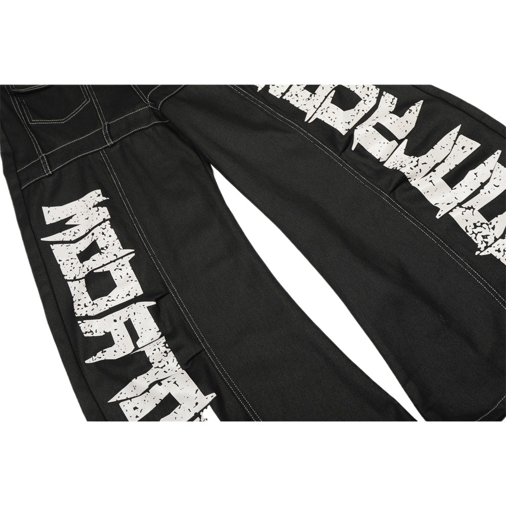 Street Letter Print Scimitar Structured Jeans - Thrashink