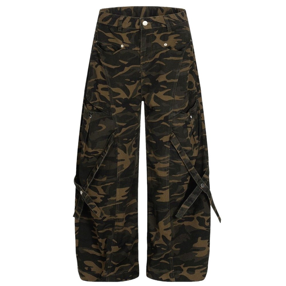 Streetwear Camouflage Buckle Cargo Pants - Thrashink