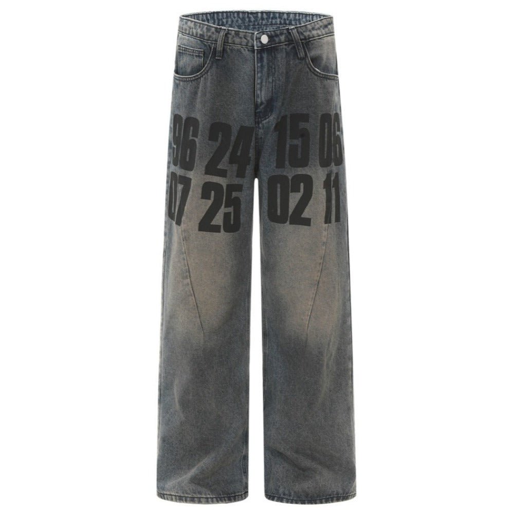 Streetwear - style Letter Number Printed Jeans - Thrashink