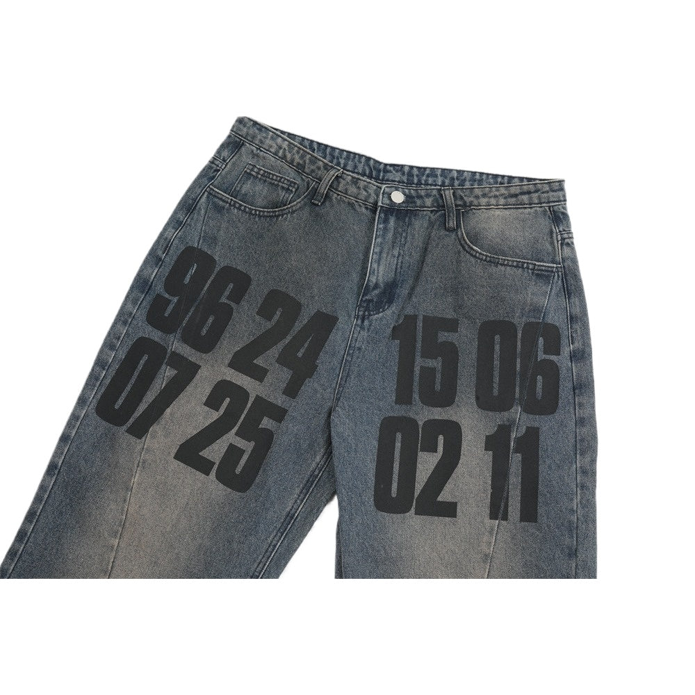 Streetwear - style Letter Number Printed Jeans - Thrashink