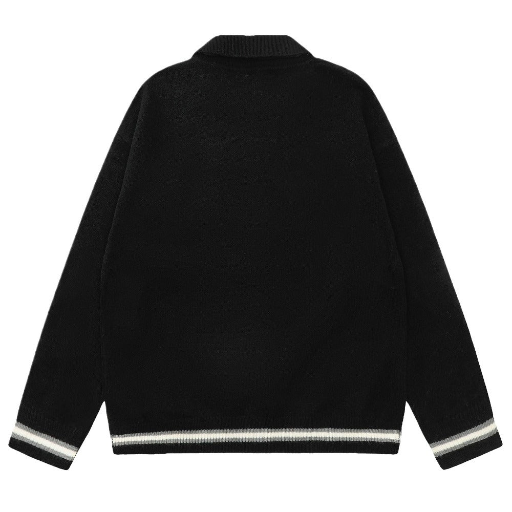 Stripe Panel Polo - Collar Knit Sweatshirt - Thrashink