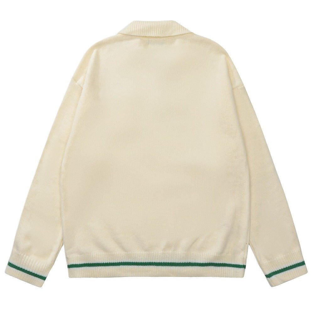 Stripe Panel Polo - Collar Knit Sweatshirt - Thrashink