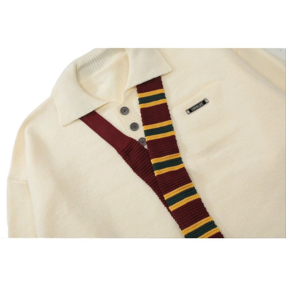 Stripe Panel Polo - Collar Knit Sweatshirt - Thrashink