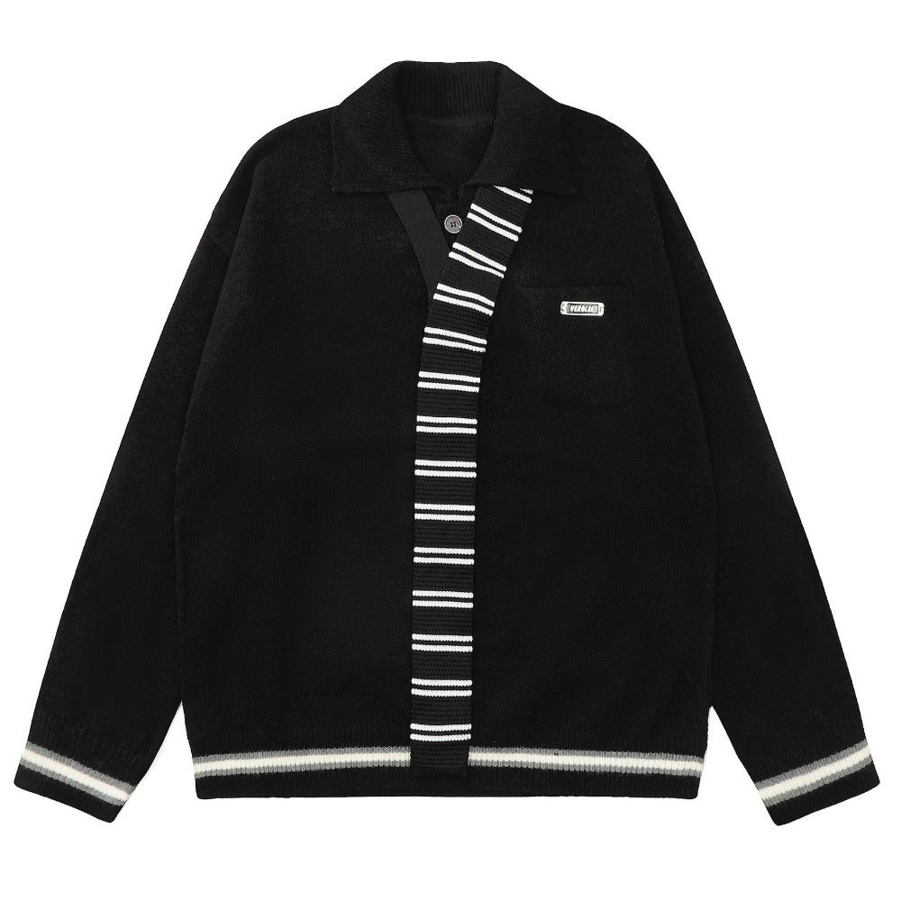 Stripe Panel Polo - Collar Knit Sweatshirt - Thrashink