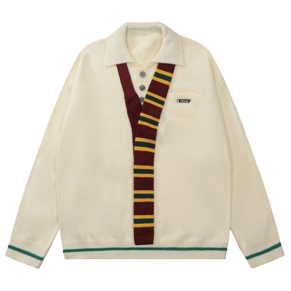 Stripe Panel Polo - Collar Knit Sweatshirt - Thrashink