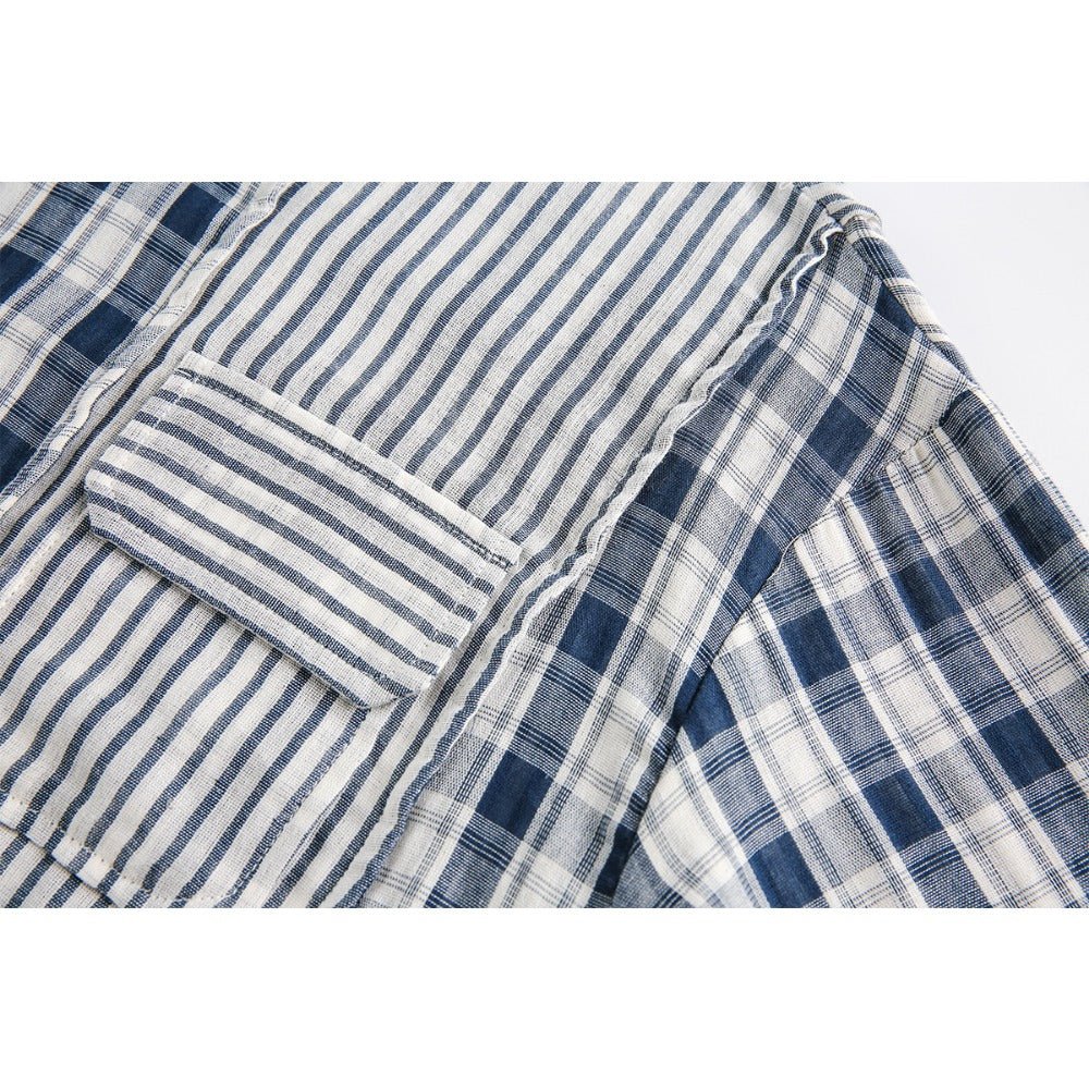 Stripe Paneled Plaid Casual Shirt - Thrashink