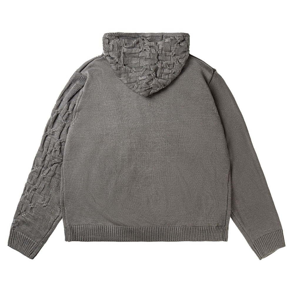 Textured Asymmetric Knit Hoodie - Thrashink