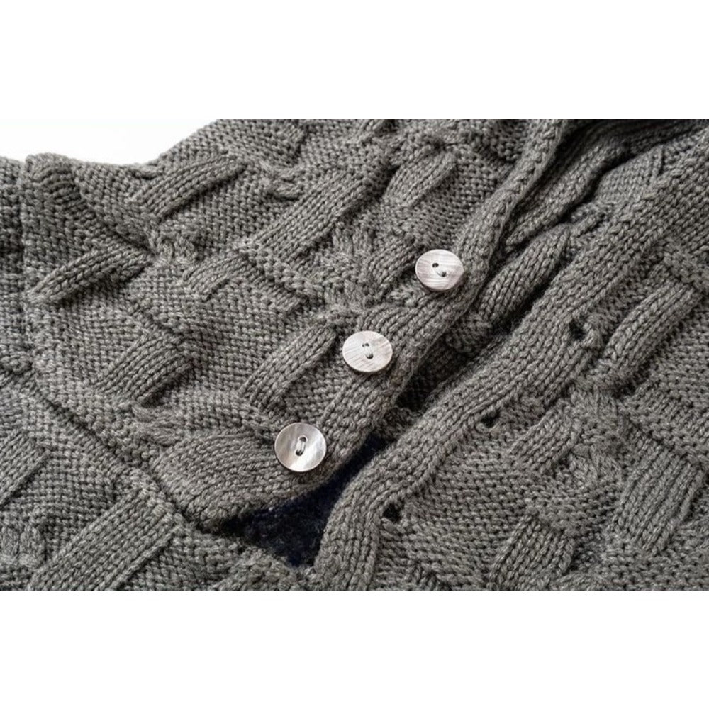 Textured Asymmetric Knit Hoodie - Thrashink