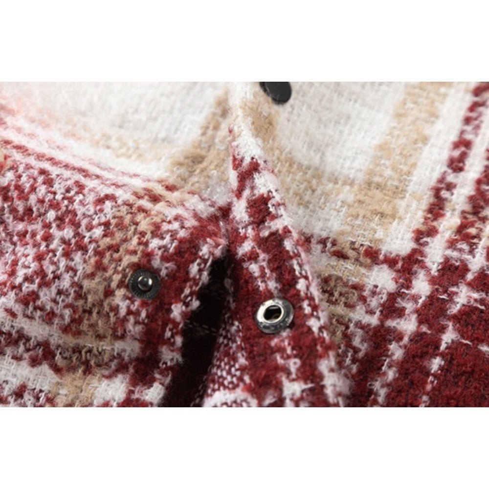 Textured Plaid Shirt Jacket - Thrashink