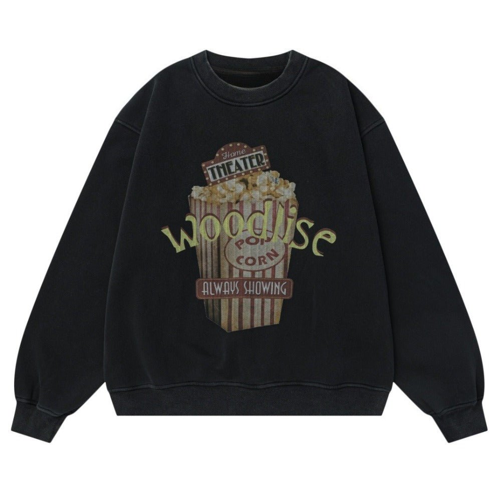 Theater Popcorn Print Fleece Sweatshirt - Thrashink