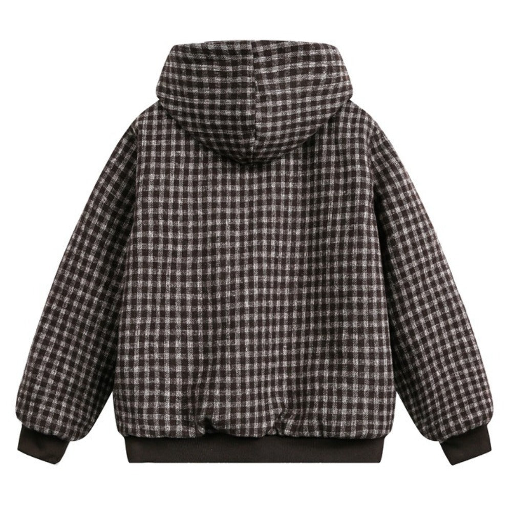 Thickened Cotton Plaid Hooded Zip - up Jacket - Thrashink