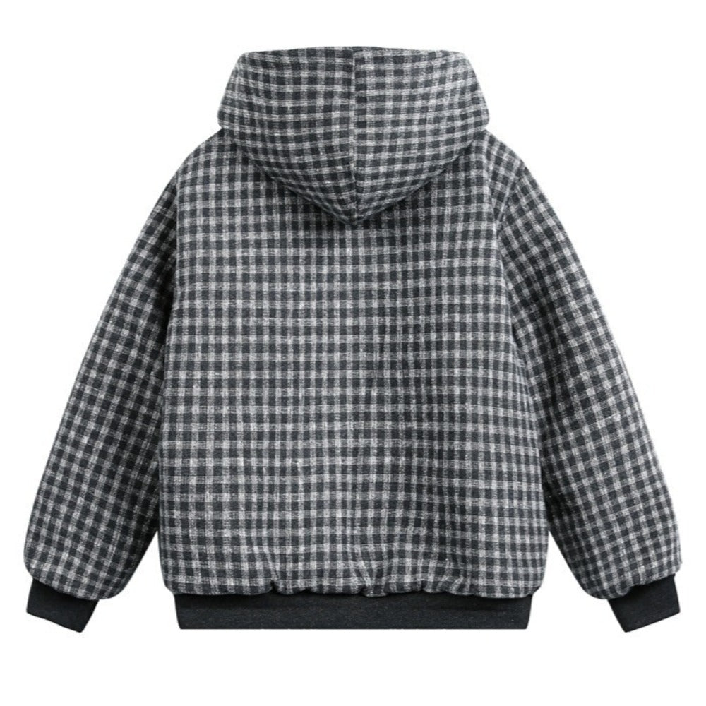 Thickened Cotton Plaid Hooded Zip - up Jacket - Thrashink