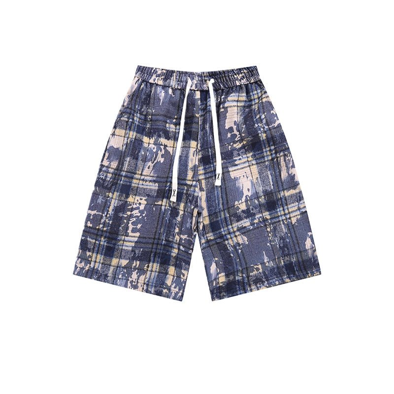 Tie - Dye Graffiti Plaid Track Shorts - Thrashink