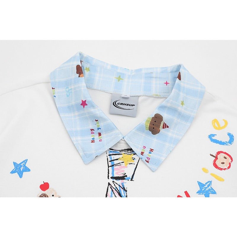 Tie Print Shirt Collar T-shirt - Thrashink