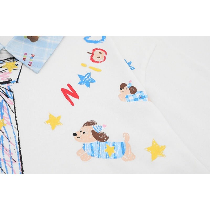 Tie Print Shirt Collar T-shirt - Thrashink