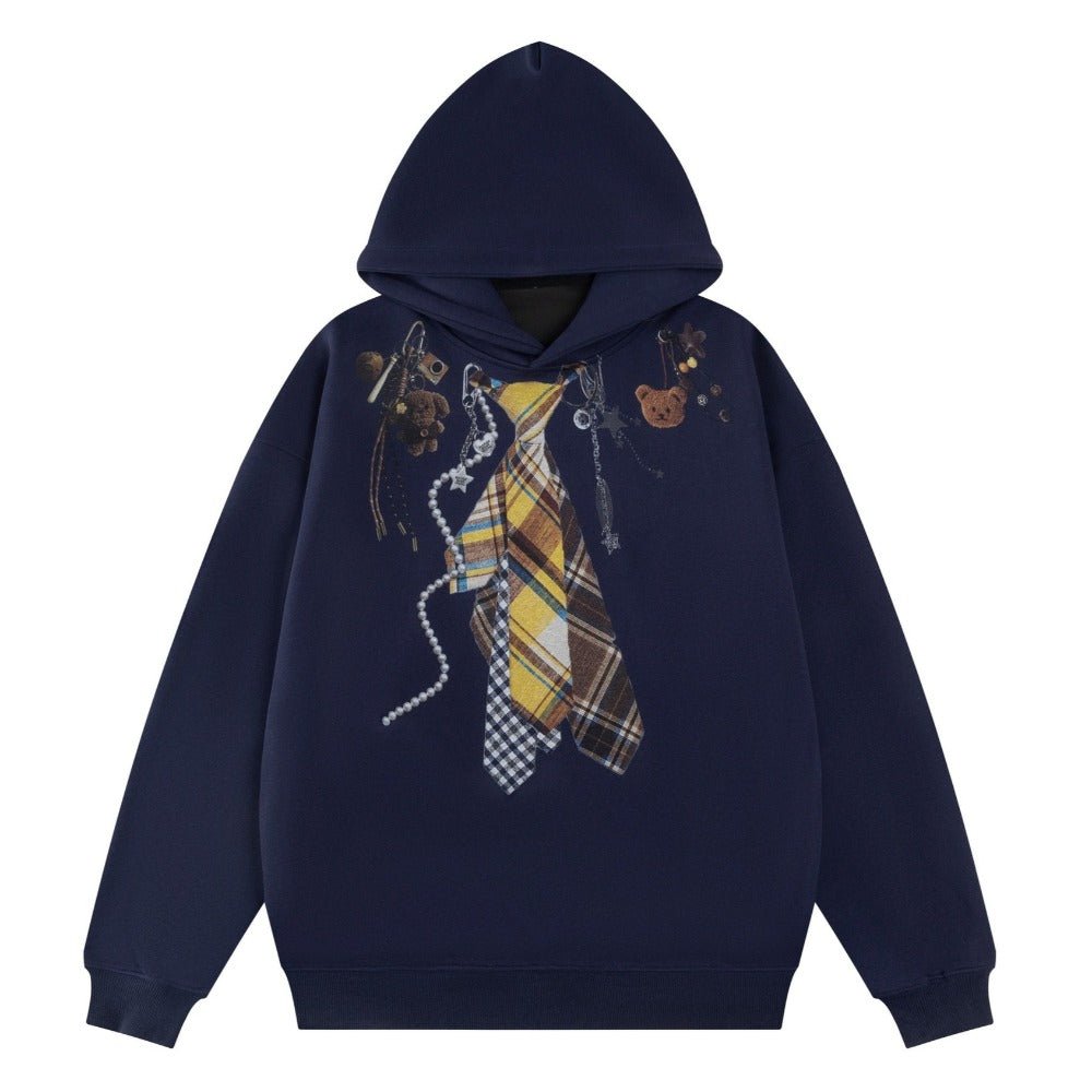 Tie & Teddy Embellished Print Hoodie - Thrashink