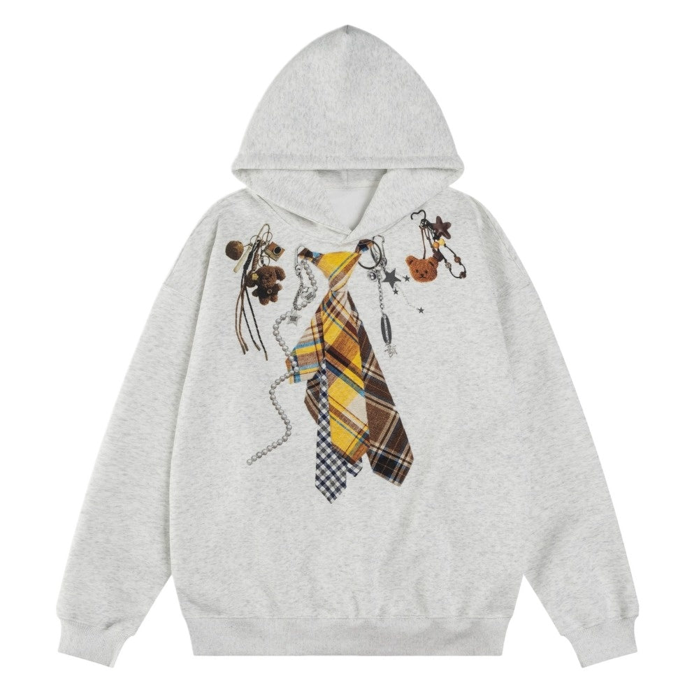Tie & Teddy Embellished Print Hoodie - Thrashink