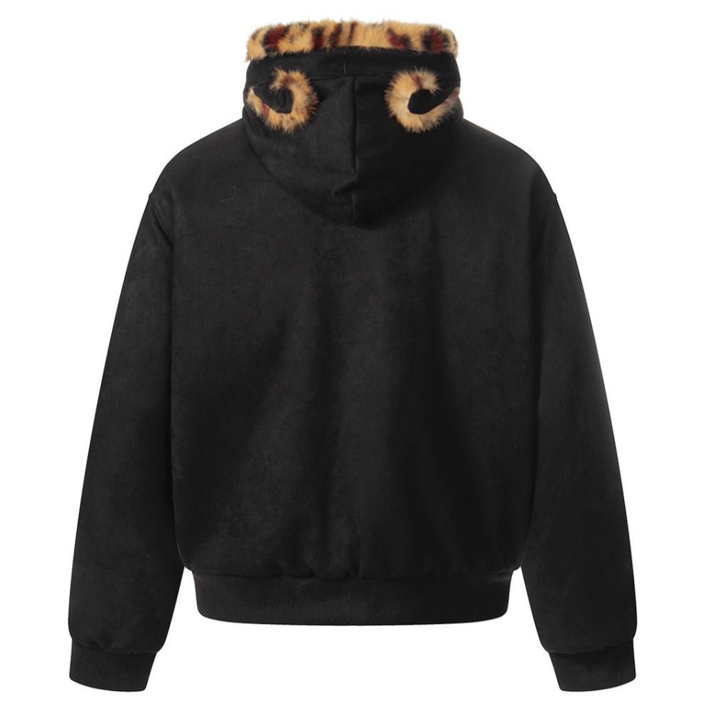 Tiger - print Faux Fur - lined Hooded Zip - up Jacket - Thrashink