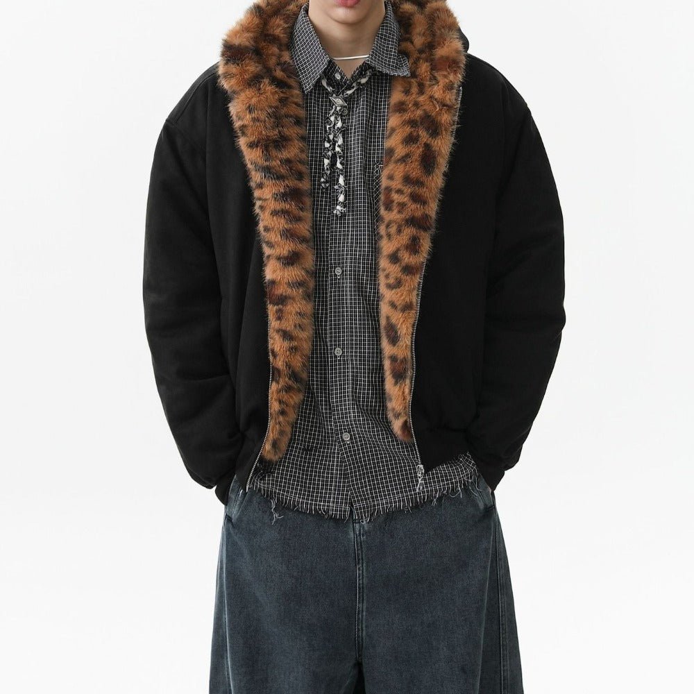Tiger - print Faux Fur - lined Hooded Zip - up Jacket - Thrashink