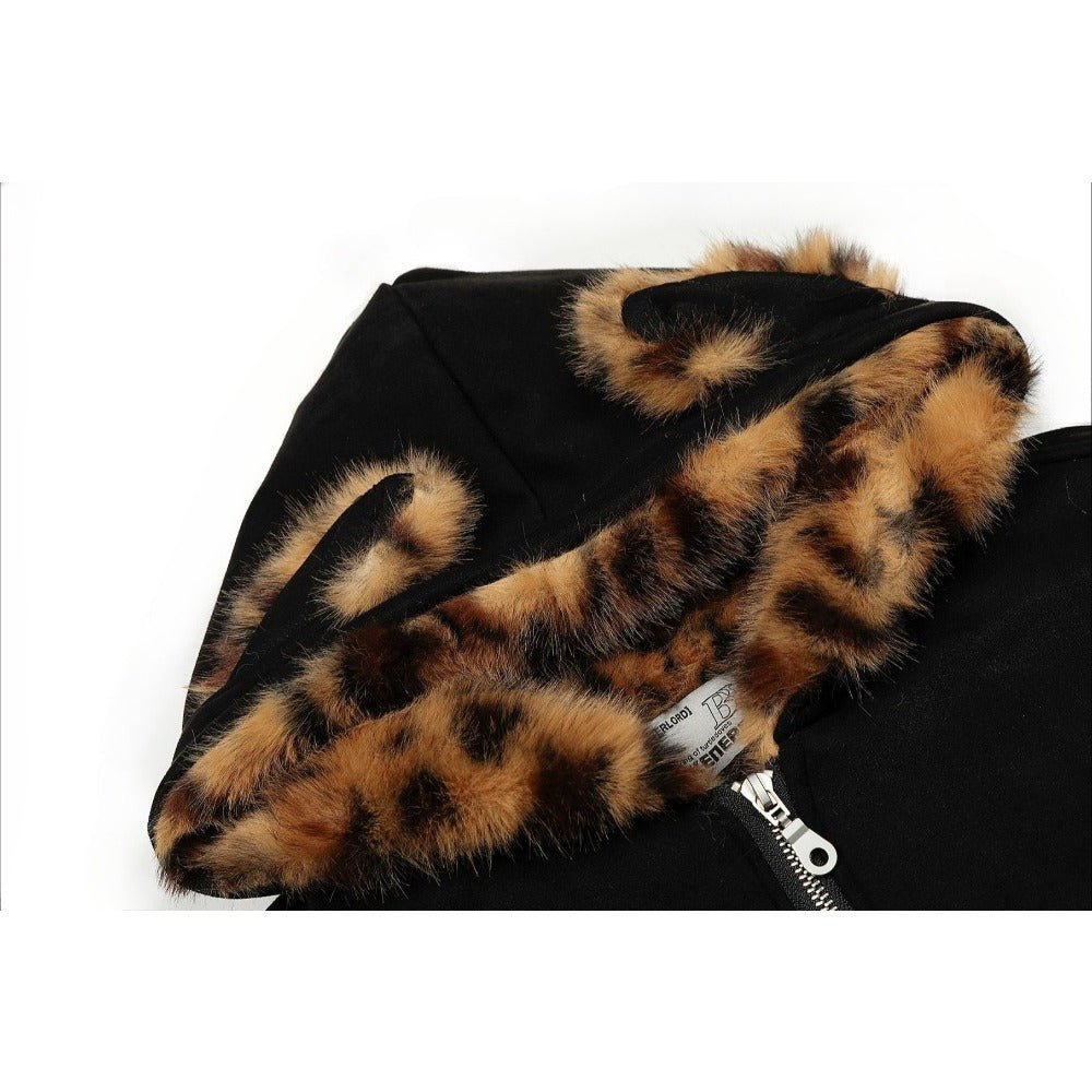Tiger - print Faux Fur - lined Hooded Zip - up Jacket - Thrashink
