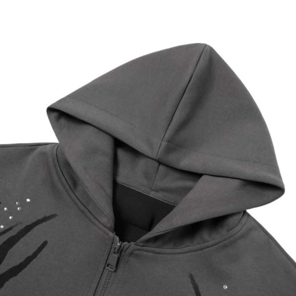 Totem Print Rhinestone Cardigan Hoodie - Thrashink
